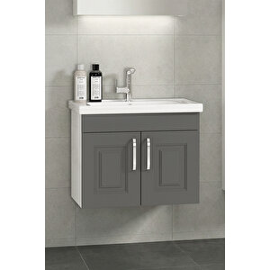 Salkım 80 Cm Beyaz-füme Balon Mdf Seramik Lavabolu Asma Banyo Alt Dolabı 80 cm