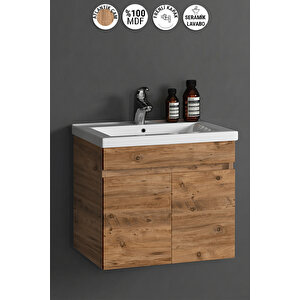 Çiğdem 65 Cm Atlantik Çam Mdf Seramik Lavabolu Asma Banyo Alt Dolabı