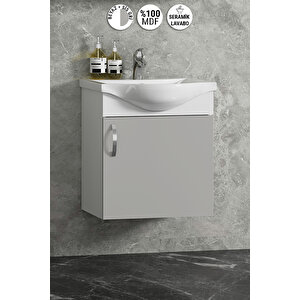 Yıldız 45 Cm Beyaz-sis Gri Mdf Seramik Lavabolu Asma Banyo Dolabı Takımı