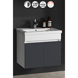 Çiğdem 80 Cm Beyaz-füme Balon Mdf Seramik Lavabolu Asma Banyo Alt Dolabı