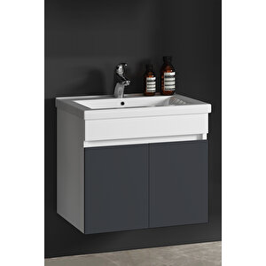 Çiğdem 80 Cm Beyaz-füme Balon Mdf Seramik Lavabolu Asma Banyo Alt Dolabı