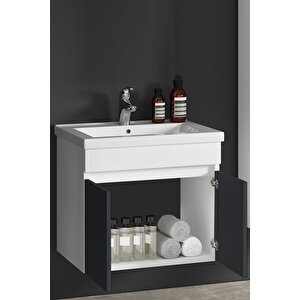 Çiğdem 80 Cm Beyaz-füme Balon Mdf Seramik Lavabolu Asma Banyo Alt Dolabı