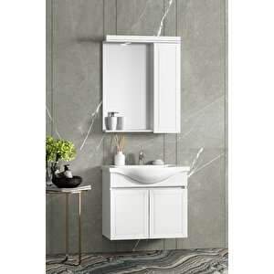 Lilyum 65 Cm Beyaz Mdf Pk-109 Balon Kapak Seramik Lavabolu Asma Banyo Dolabı Takımı