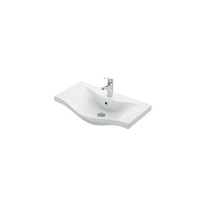Lilyum 65 Cm Beyaz Mdf Pk-109 Balon Kapak Seramik Lavabolu Asma Banyo Dolabı Takımı