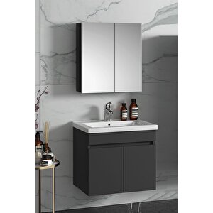 Çiğdem 65 cm Antrasit Gri Mat MDF Seramik Lavabolu Asma Banyo Dolabı Takımı