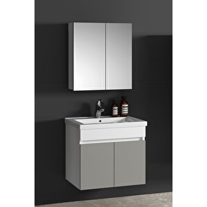 Çiğdem 55 Cm Beyaz-i̇nox Balon Mdf Seramik Lavabolu Asma Banyo Dolabı Takımı 55 cm