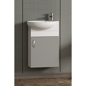 Lale 45 Cm Beyaz-sis Gri Mdf Seramik Lavabolu Asma Alt Banyo Dolabı