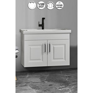 Salkım 80 Cm Beyaz Balon Mdf Seramik Lavabolu Asma Banyo Alt Dolabı 80 cm