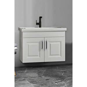 Salkım 80 Cm Beyaz Balon Mdf Seramik Lavabolu Asma Banyo Alt Dolabı 80 cm