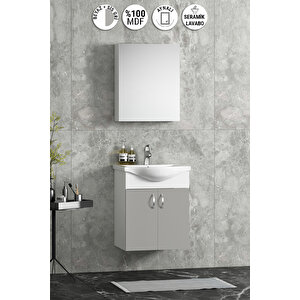 Yıldız 50 Cm Sis Gri Mdf Seramik Lavabolu Asma Banyo Dolabı Takım