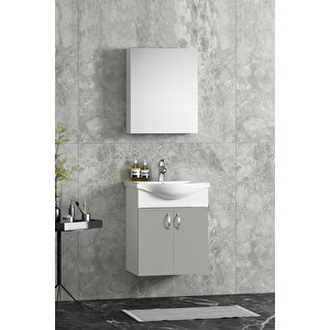 Yıldız 50 Cm Sis Gri Mdf Seramik Lavabolu Asma Banyo Dolabı Takım