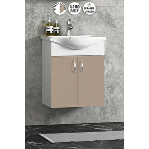 Yıldız 50 Cm Selenit Mdf Seramik Lavabolu Asma Alt Banyo Dolabı