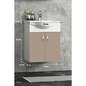 Yıldız 50 Cm Selenit Mdf Seramik Lavabolu Asma Alt Banyo Dolabı