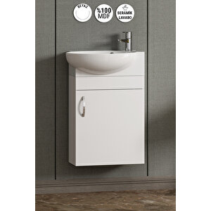Lale 45 Cm Beyaz Mdf Seramik Lavabolu Asma Alt Banyo Dolabı