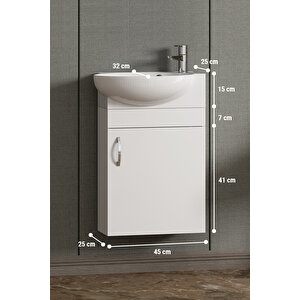 Lale 45 Cm Beyaz Mdf Seramik Lavabolu Asma Alt Banyo Dolabı