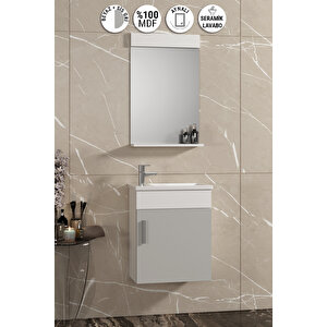 Lale 42x24 Cm Beyaz-sis Gri Mdf Seramik Lavabolu Asma Banyo Dolabı Takımı 42 cm