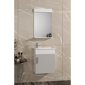 Lale 42x24 Cm Beyaz-sis Gri Mdf Seramik Lavabolu Asma Banyo Dolabı Takımı 42 cm