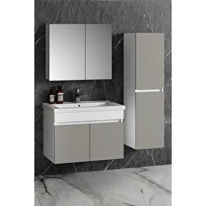 Çiğdem 80+35 Cm Beyaz-i̇nox Balon Mdf Seramik Lavabolu Asma Banyo Dolabı Takımı