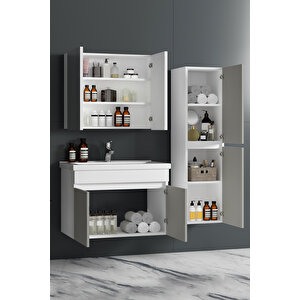 Çiğdem 80+35 Cm Beyaz-i̇nox Balon Mdf Seramik Lavabolu Asma Banyo Dolabı Takımı