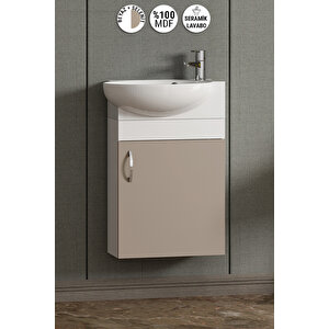 Lale 45 Cm Beyaz-selenit Mdf Seramik Lavabolu Asma Alt Banyo Dolabı