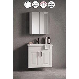 Salkım 55 Cm Beyaz Balon Mdf Seramik Lavabolu Asma Banyo Dolabı Takımı 55 cm