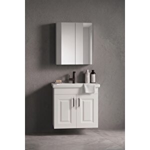 Salkım 55 Cm Beyaz Balon Mdf Seramik Lavabolu Asma Banyo Dolabı Takımı 55 cm