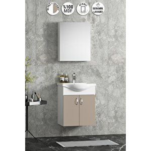 Yıldız 50 Cm Selenit Mdf Seramik Lavabolu Asma Banyo Dolabı Takım 50 cm
