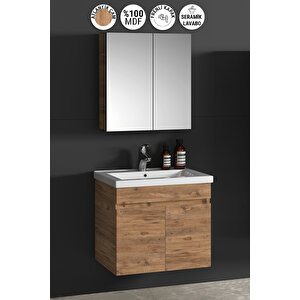 Çiğdem 55 Cm Atlantik Çam Mdf Seramik Lavabolu Asma Banyo Dolabı Takımı