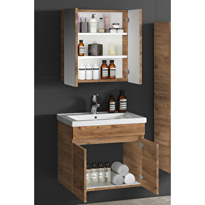 Çiğdem 55 Cm Atlantik Çam Mdf Seramik Lavabolu Asma Banyo Dolabı Takımı