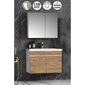 Çiğdem 80 Cm Beyaz-atlantik Çam Mdf Seramik Lavabolu Asma Banyo Dolabı Takımı