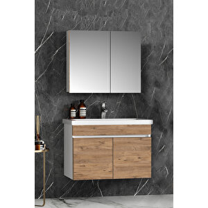 Çiğdem 80 Cm Beyaz-atlantik Çam Mdf Seramik Lavabolu Asma Banyo Dolabı Takımı