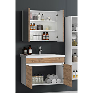 Çiğdem 80 Cm Beyaz-atlantik Çam Mdf Seramik Lavabolu Asma Banyo Dolabı Takımı