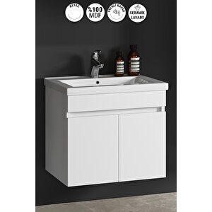 Çiğdem 55 Cm Beyaz Mdf Seramik Lavabolu Asma Banyo Alt Dolabı 55 cm
