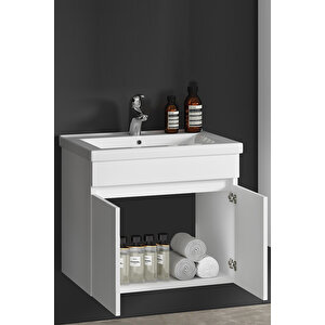 Çiğdem 55 Cm Beyaz Mdf Seramik Lavabolu Asma Banyo Alt Dolabı 55 cm