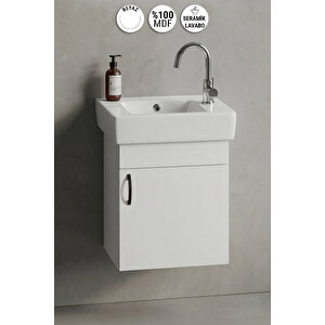Lale 50x25 Cm Beyaz Mdf Seramik Lavabolu Asma Banyo Alt Dolabı 50 cm