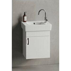 Lale 50x25 Cm Beyaz Mdf Seramik Lavabolu Asma Banyo Alt Dolabı 50 cm