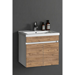 Çiğdem 65 Cm Beyaz -atlantik Çam Mdf Seramik Lavabolu Asma Banyo Alt Dolabı 65 cm