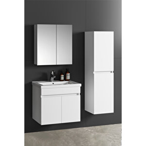 Çiğdem 65+35 cm Beyaz Balon MDF Seramik Lavabolu Asma Banyo Dolabı Takımı