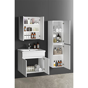 Çiğdem 65+35 cm Beyaz Balon MDF Seramik Lavabolu Asma Banyo Dolabı Takımı