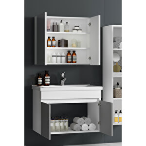Çiğdem 80+35 Cm Beyaz-i̇nox Balon Mdf Seramik Lavabolu Sepetli Asma Banyo Dolabı Takımı 80 cm