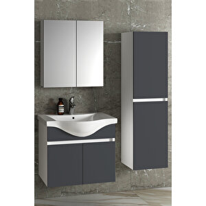 Yıldız 55+35 Cm Beyaz-antrasit Gri Mat Mdf Seramik Lavabolu Asma Banyo Dolabı Takımı 55 cm