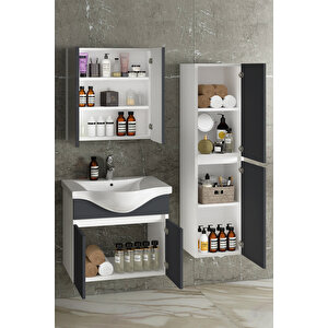 Yıldız 55+35 Cm Beyaz-antrasit Gri Mat Mdf Seramik Lavabolu Asma Banyo Dolabı Takımı 55 cm