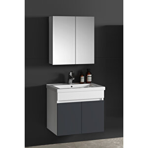 Çiğdem 65 cm Beyaz-Füme Balon MDF Seramik Lavabolu Asma Banyo Dolabı Takımı