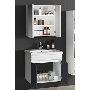 Çiğdem 65 cm Beyaz-Füme Balon MDF Seramik Lavabolu Asma Banyo Dolabı Takımı