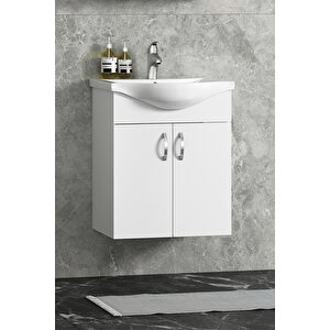 Yıldız 50 Cm Beyaz Mdf Seramik Lavabolu Asma Alt Banyo Dolabı