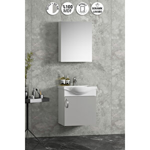 Yıldız 45 Cm Beyaz-sis Gri Mdf Seramik Lavabolu Asma Banyo Alt Dolabı
