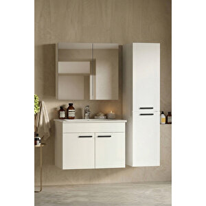 Petunya 75+167 Cm Beyaz Mdf Seramik Lavabolu Asma Banyo Dolabı Takımı 75 cm
