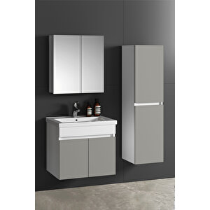 Çiğdem 65+35 cm Beyaz-İnox Balon MDF Seramik Lavabolu Asma Banyo Dolabı Takımı 65 cm