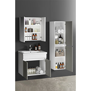 Çiğdem 65+35 cm Beyaz-İnox Balon MDF Seramik Lavabolu Asma Banyo Dolabı Takımı 65 cm