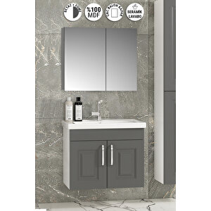 Salkım 65 Cm Beyaz-füme Balon Mdf Seramik Lavabolu Asma Banyo Dolabı Takımı 65 cm